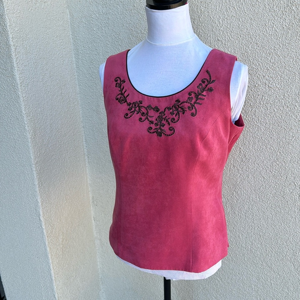 Coldwater Creek Super suede sleeveless top with embroider detailing